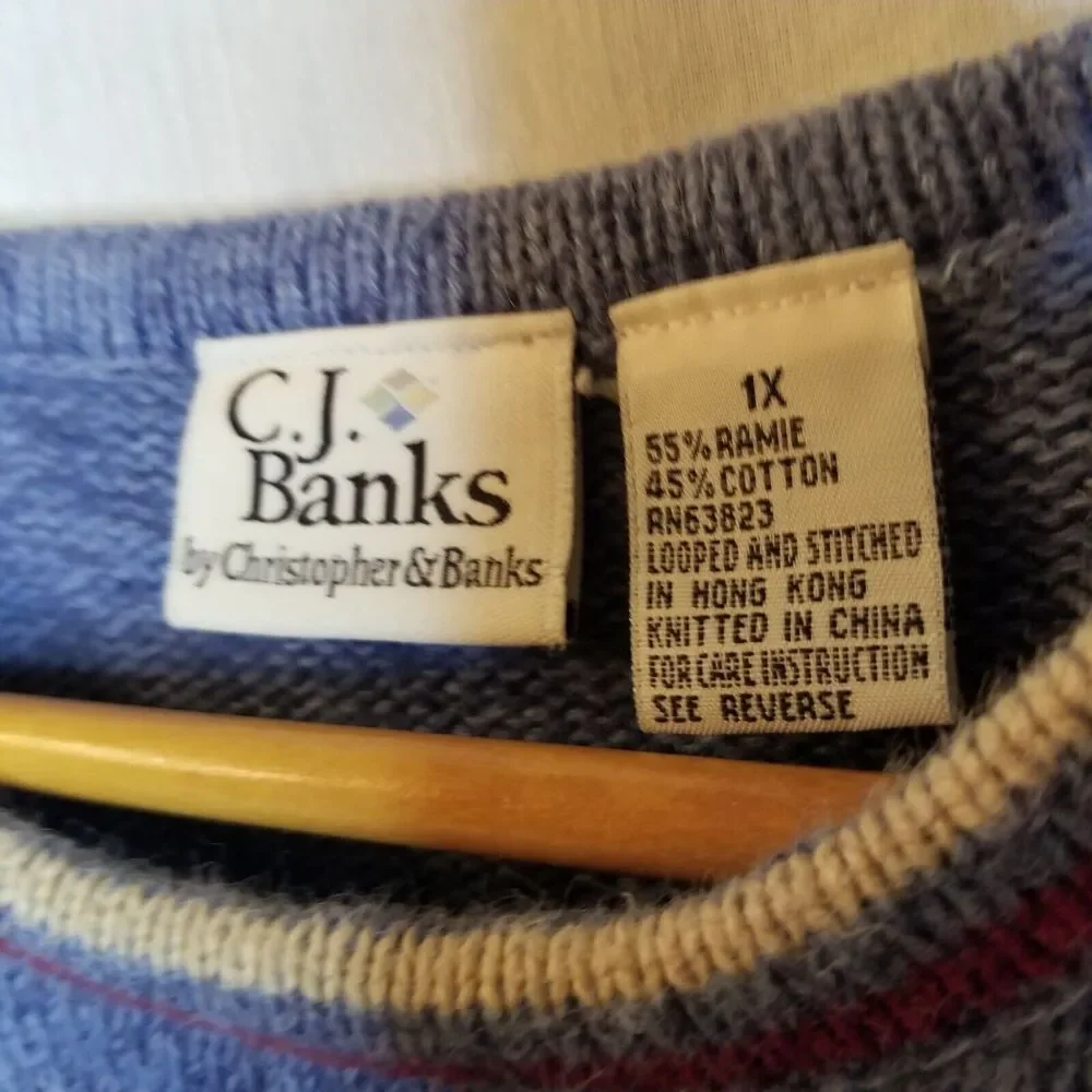 CJ Banks Vintage Sweater Knit Womens 1X Fall Winter Heart Blue Pullover